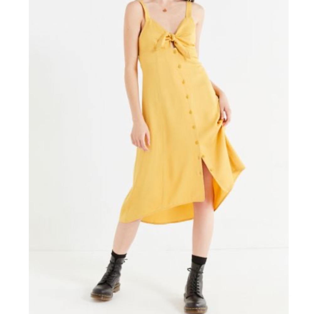 UO Tie-Front Button-Down Midi Dress